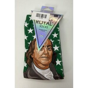 Living Royal Ben Franklin Crew Socks Green Star Founding Father Novelty One Size